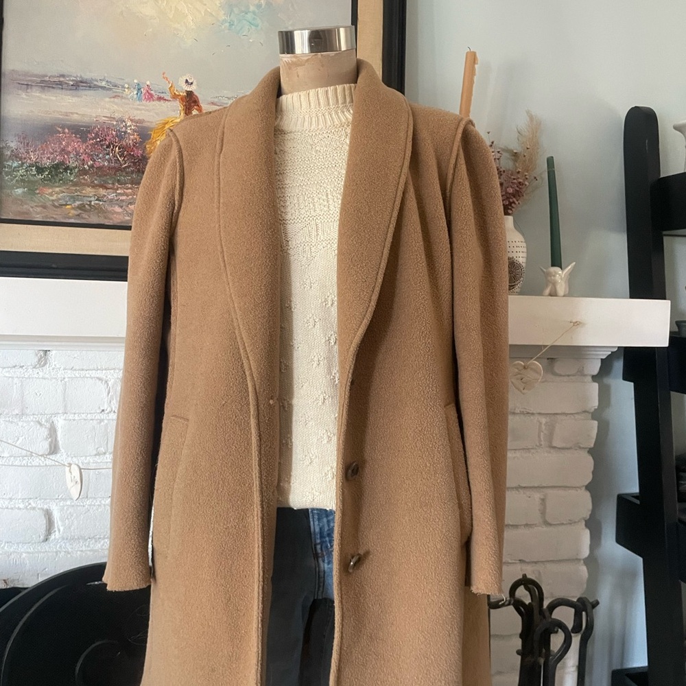 Chic Tan Overcoat with Cream Sweater